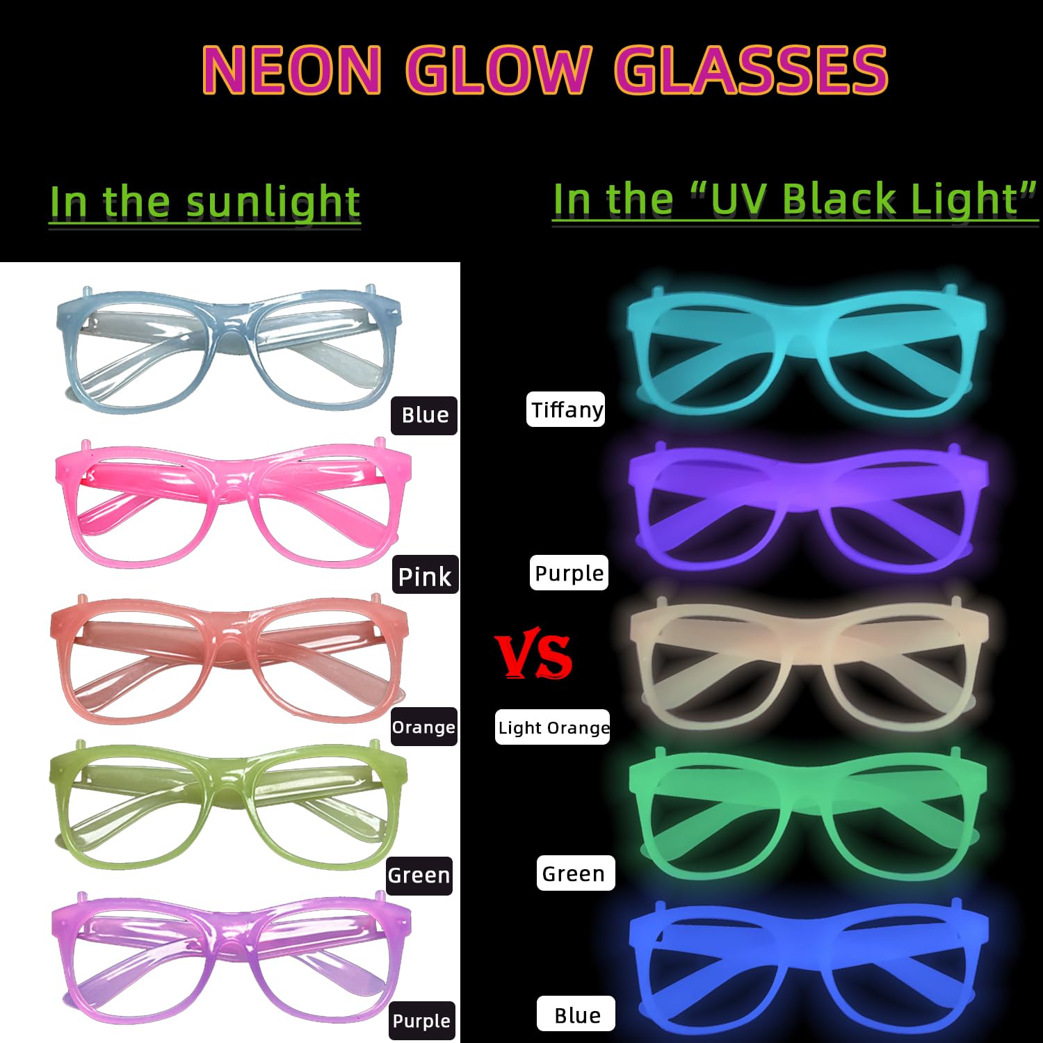 2/24pcs Glow-in-the-Dark Neon  - Glow In The Dark Party Glasses recension och pris